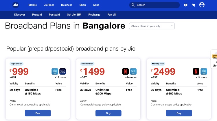 Jio Broadband In Bangalore